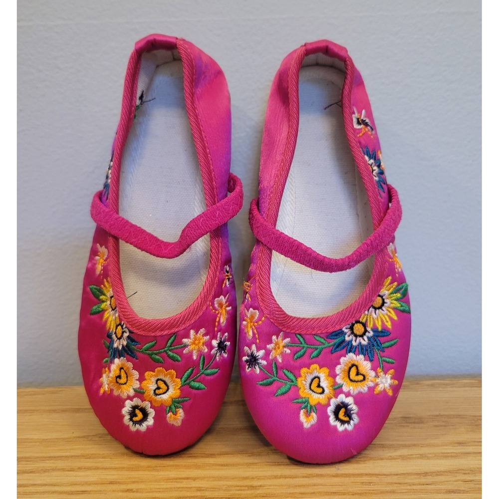 TAIHON Pink Satin Embroidered Mary Jane Flats Girls Toddler Size 11.5 EU 29